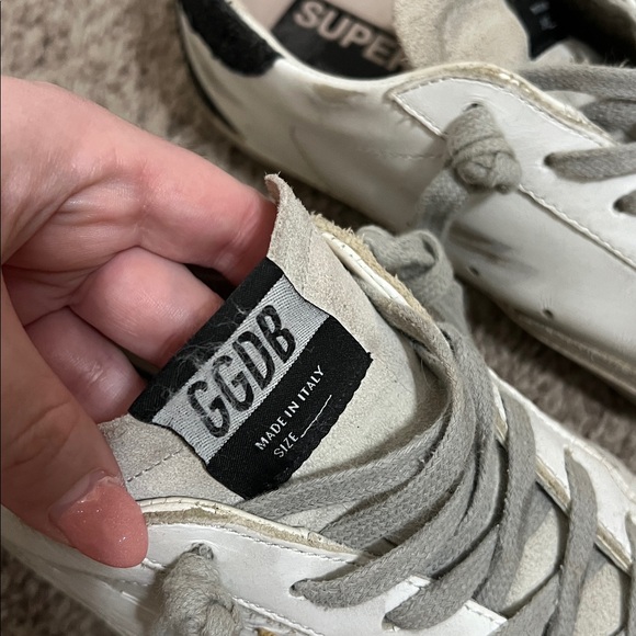 Golden Goose Super Star Black and Gold Glitter Lace Up Sneakers Size 38 - Picture 10 of 12